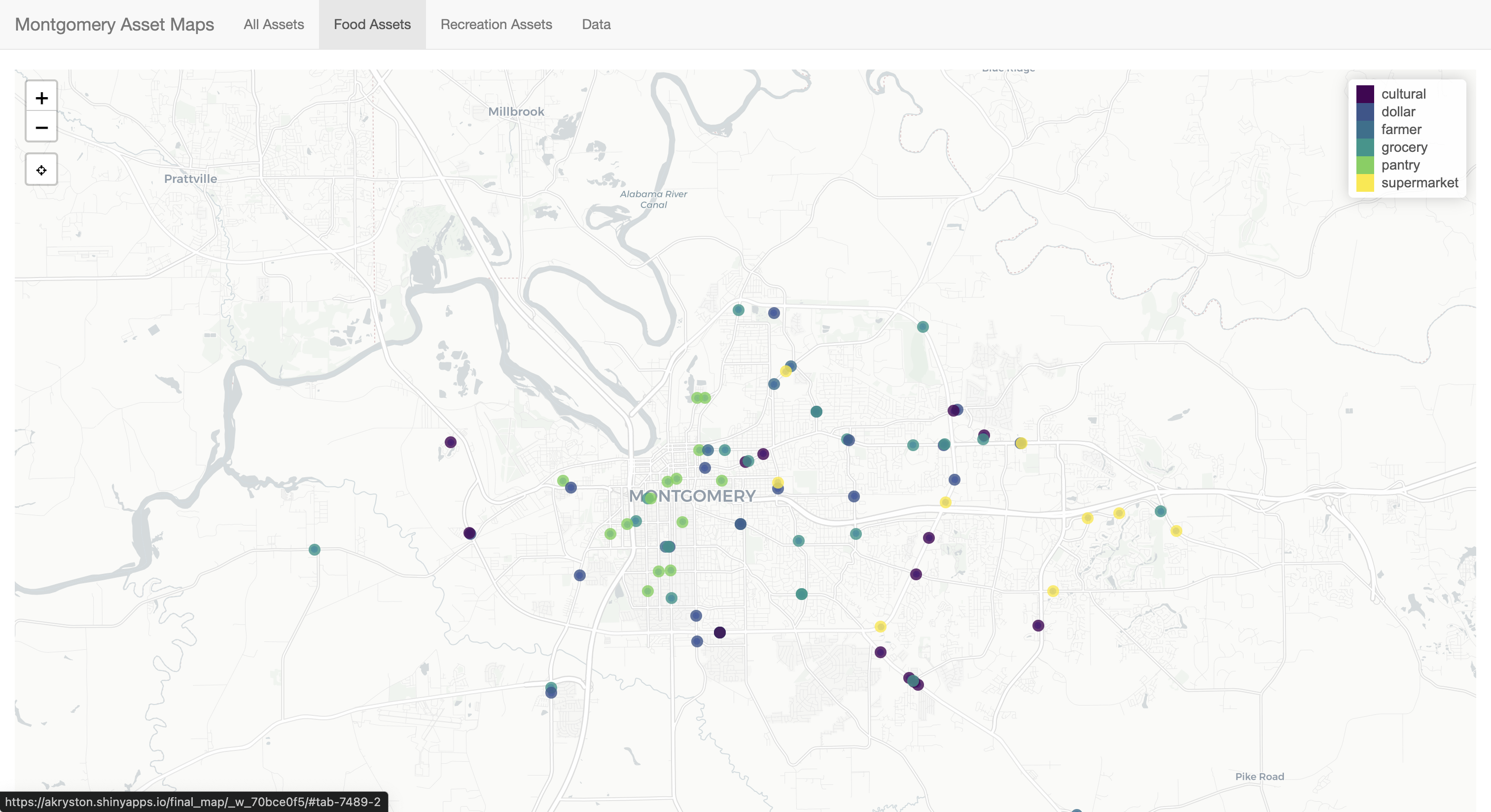 Food resources displayed within the mapping application.